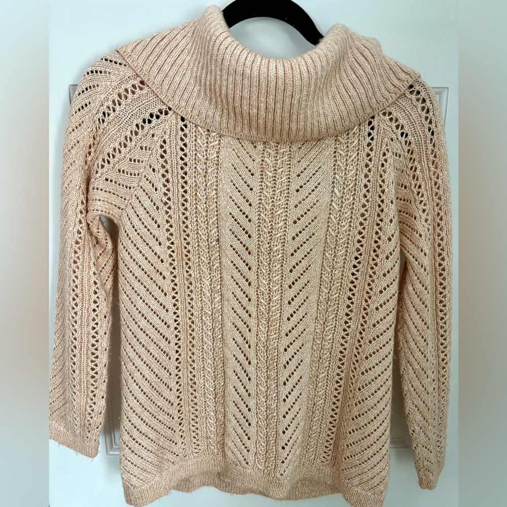White House Black Market Light Rose Cowl Neck Sweater with velvet bow back